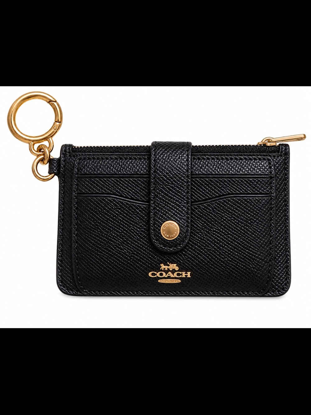 Coach Black Saffiano Leather Card Holder with Key Ring